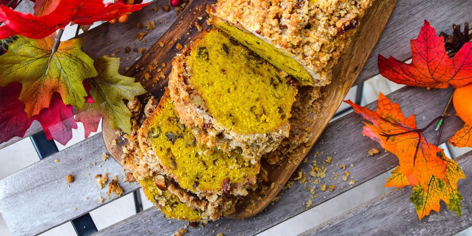 Pumpkin bread with pecan streusel