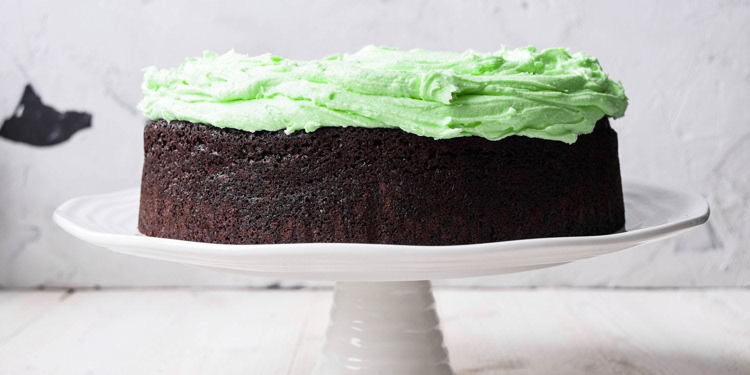 Guinness cake with mint buttercream frosting